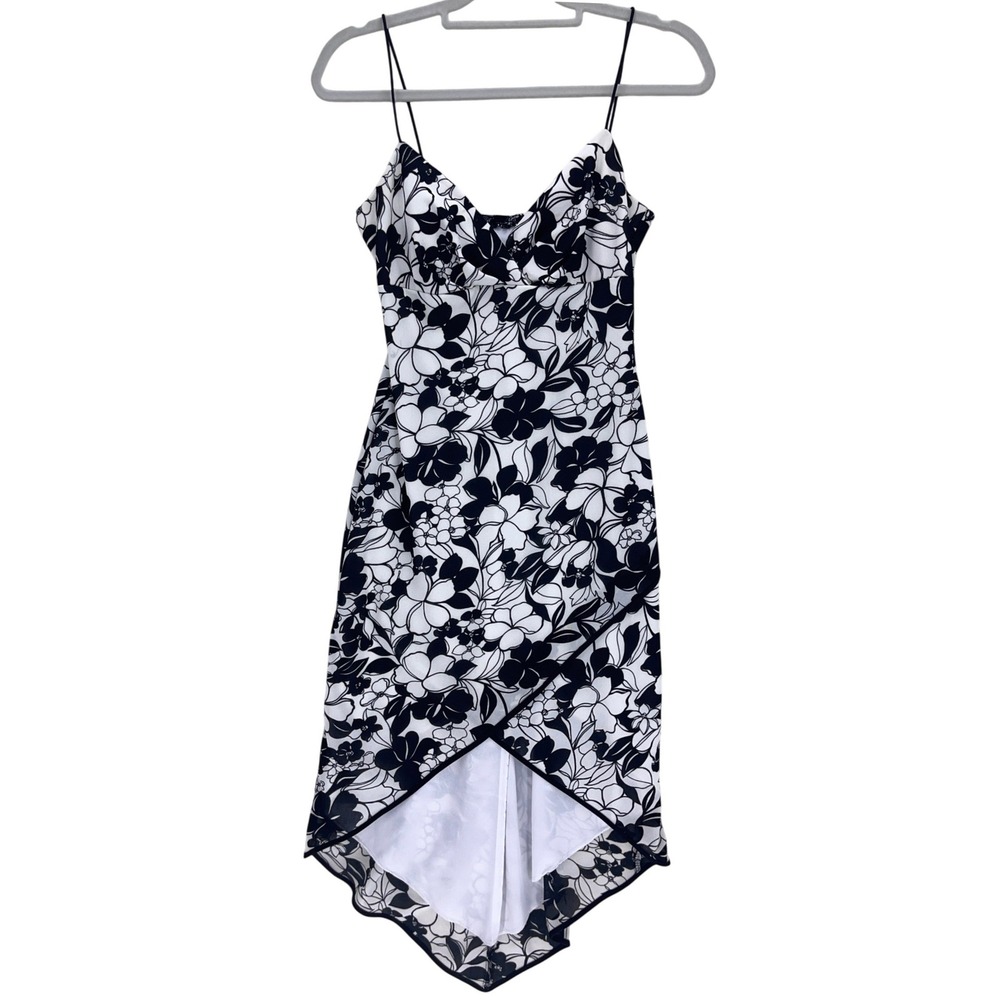 City Triangles Black White Floral High Low Spaghetti Strap Dress S Y2K Tulip Hem